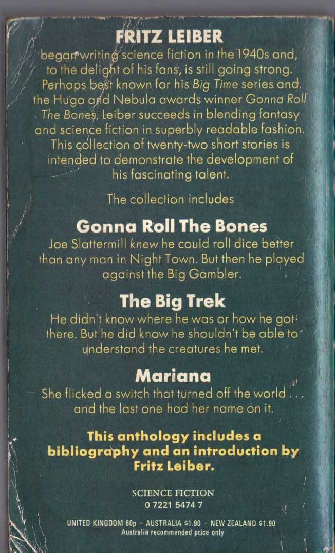 Fritz Leiber  THE BEST OF FRITZ LEIBER magnified rear book cover image