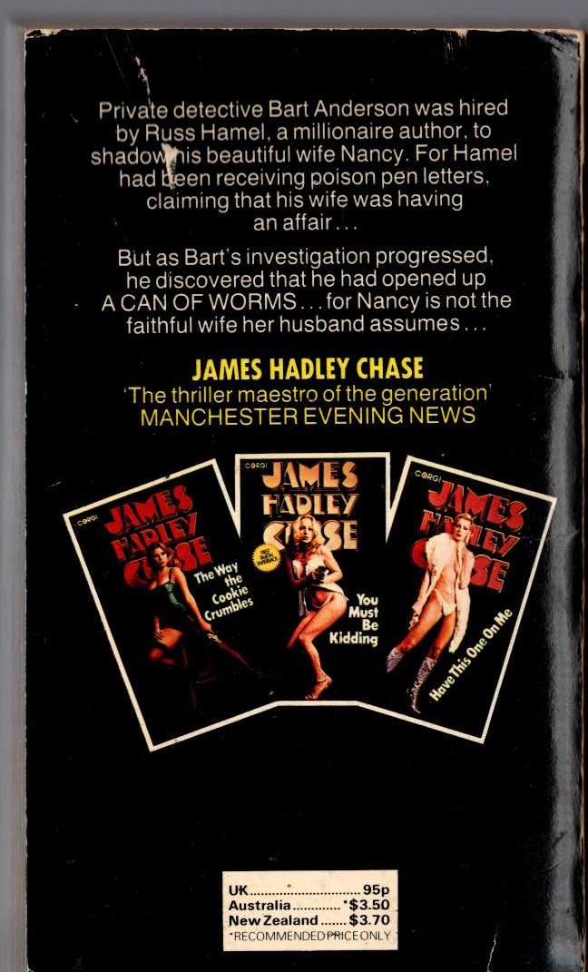 James Hadley Chase  A CAN OF WORMS magnified rear book cover image