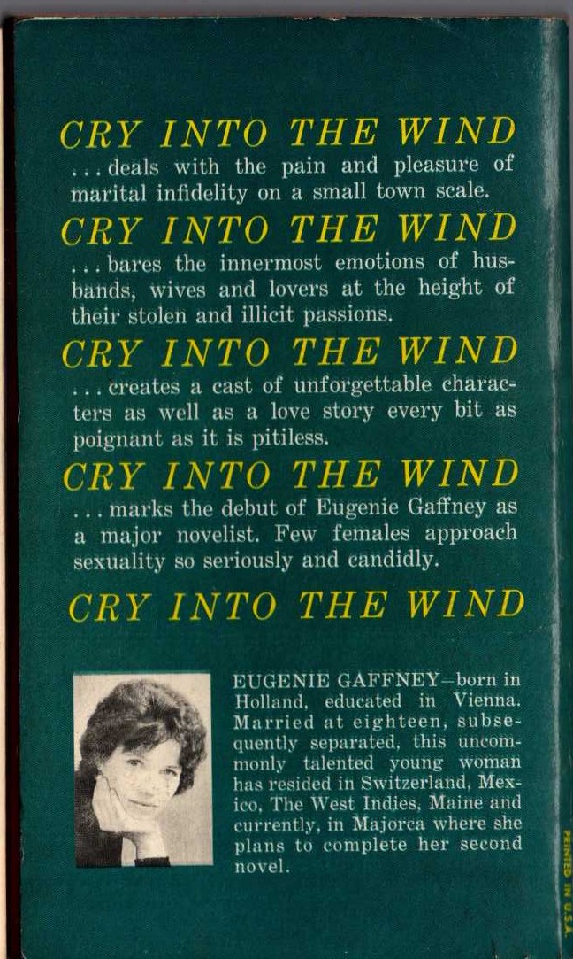Eugenie Gaffney  CRY INTO THE WIND magnified rear book cover image