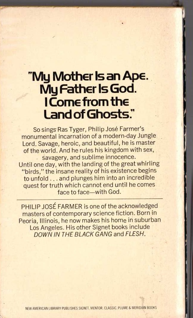 Philip Jose Farmer  LORD TYGER magnified rear book cover image