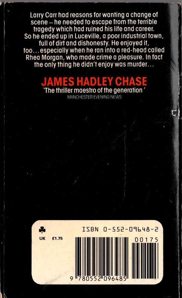 James Hadley Chase  HAVE A CHANGE OF SCENE magnified rear book cover image