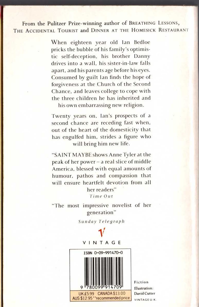 Anne Tyler  SAINT MAYBE magnified rear book cover image
