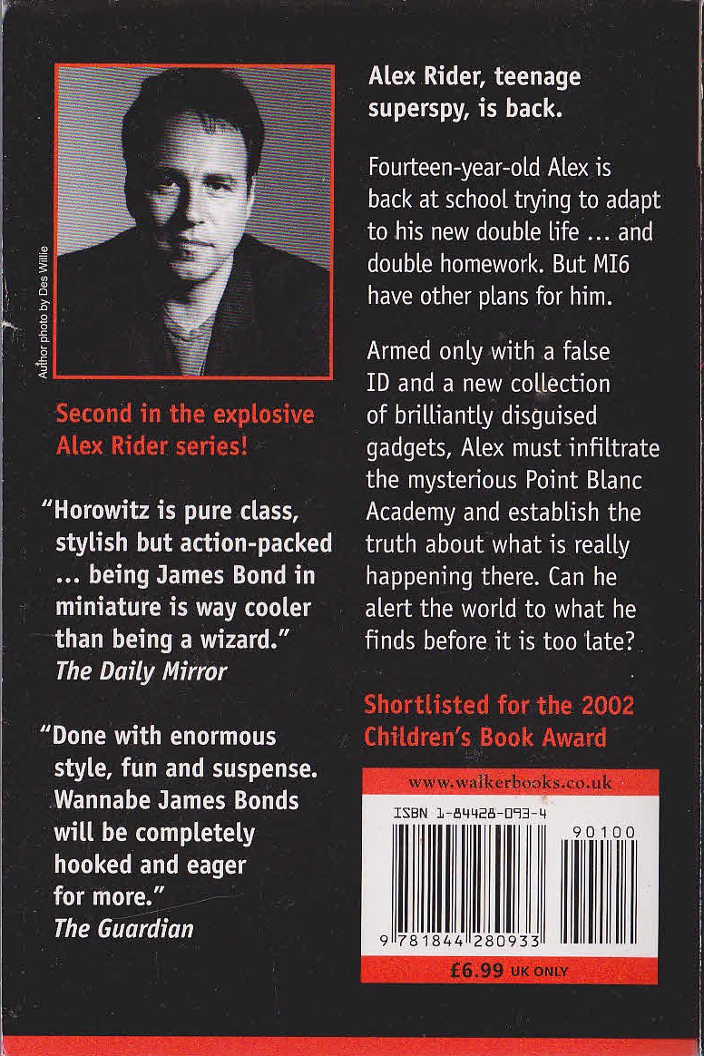Anthony Horowitz  POINT BLANC (Alex Rider) magnified rear book cover image