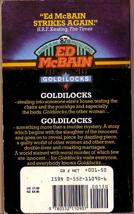 Ed McBain  GOLDILOCKS magnified rear book cover image