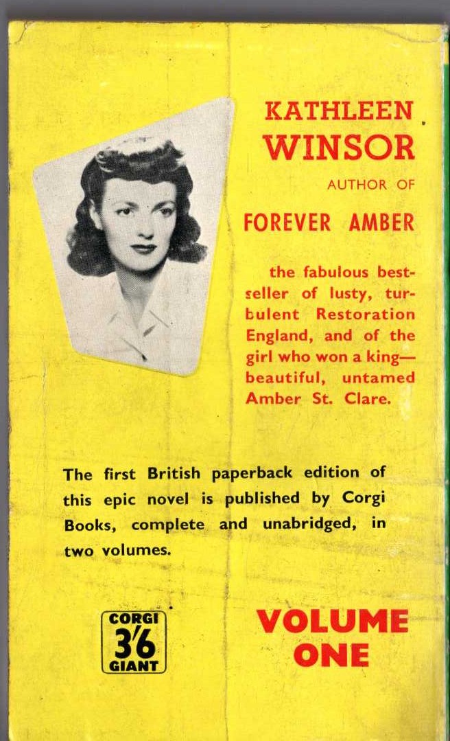 Kathleen Winsor  FOREVER AMBER. Volume One magnified rear book cover image