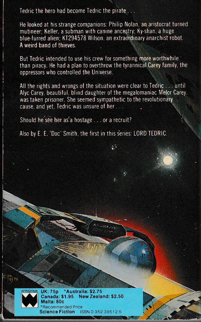 E.E.'Doc' Smith  LORD TEDRIC: THE SPACE PIRATES magnified rear book cover image