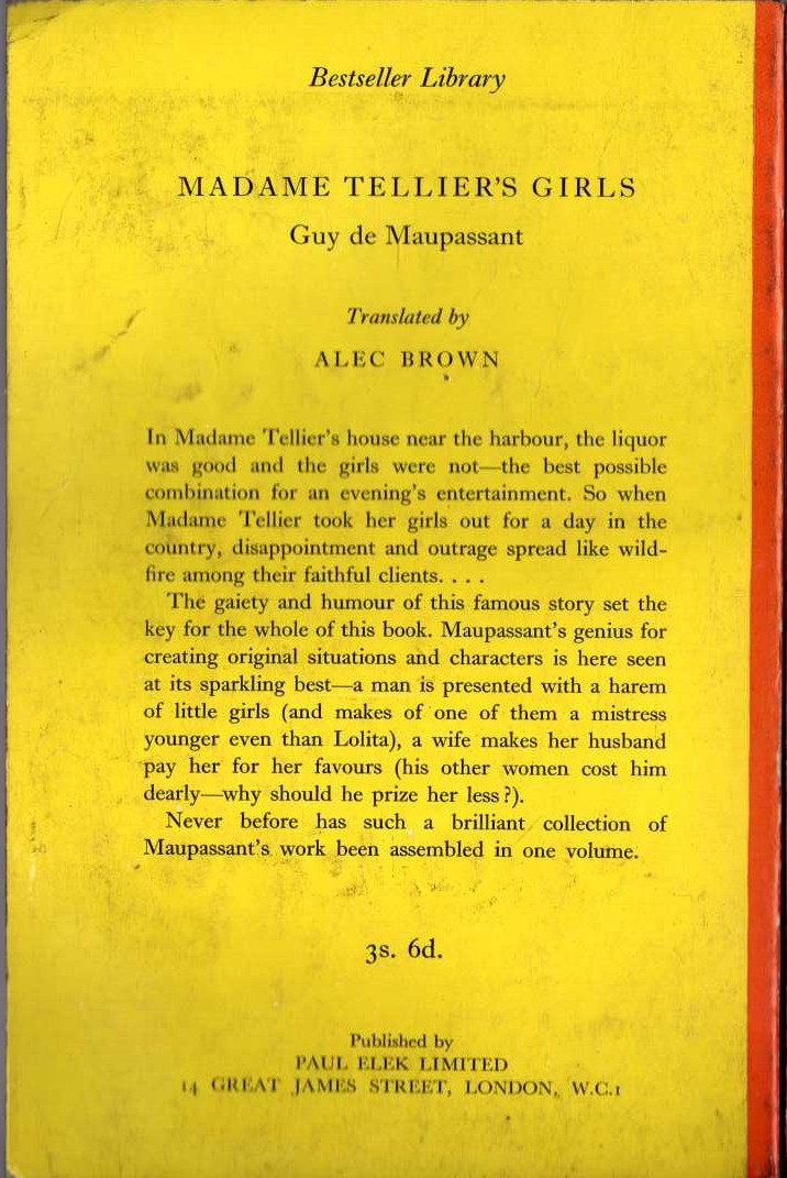 Guy de Maupassant  MADAME TELLIER'S GIRLS magnified rear book cover image