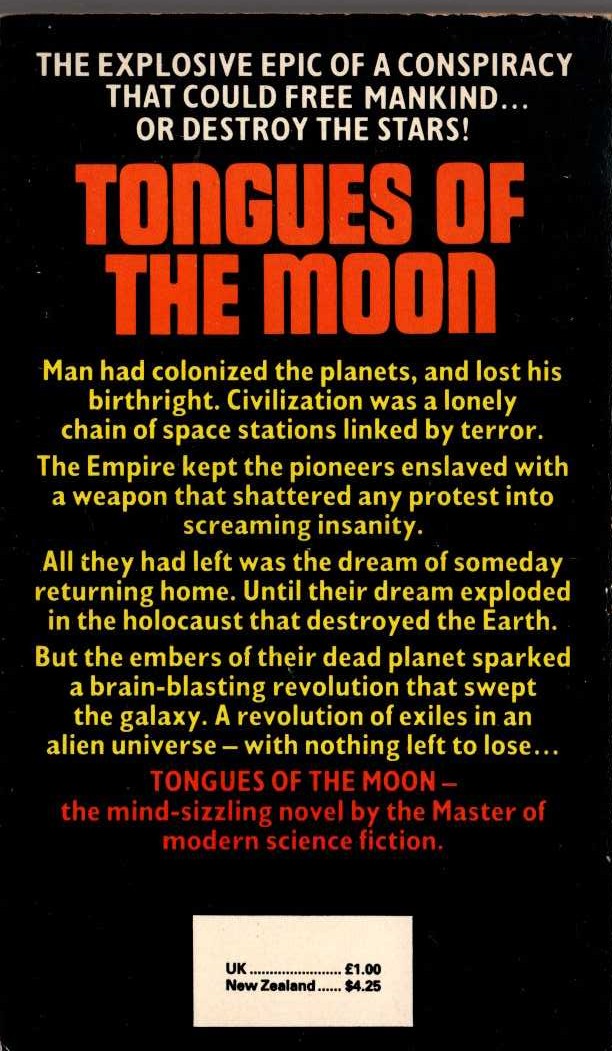 Philip Jose Farmer  TONGUES OF THE MOON magnified rear book cover image