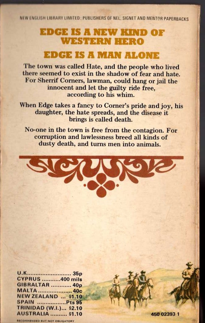 George G. Gilman  EDGE 13: A TOWN CALLED HATE magnified rear book cover image