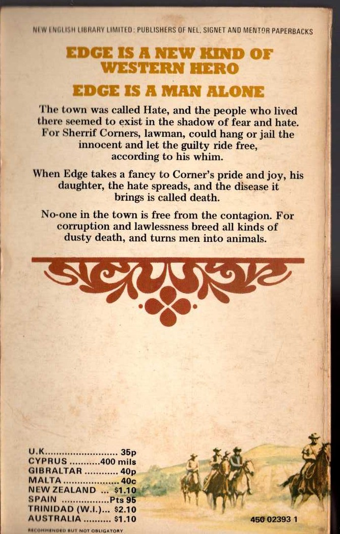 George G. Gilman  EDGE 13: A TOWN CALLED HATE magnified rear book cover image