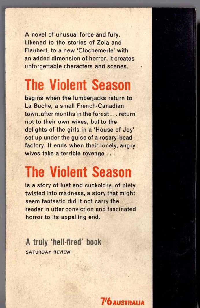 Robert Goulet  THE VIOLENT SEASON magnified rear book cover image