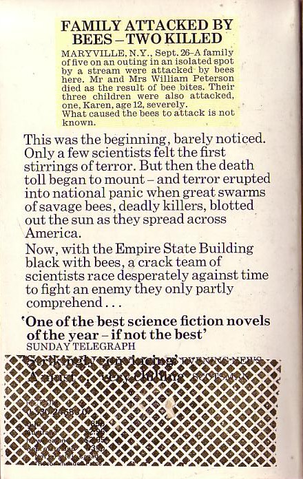 Arthur Herzog  THE SWARM magnified rear book cover image