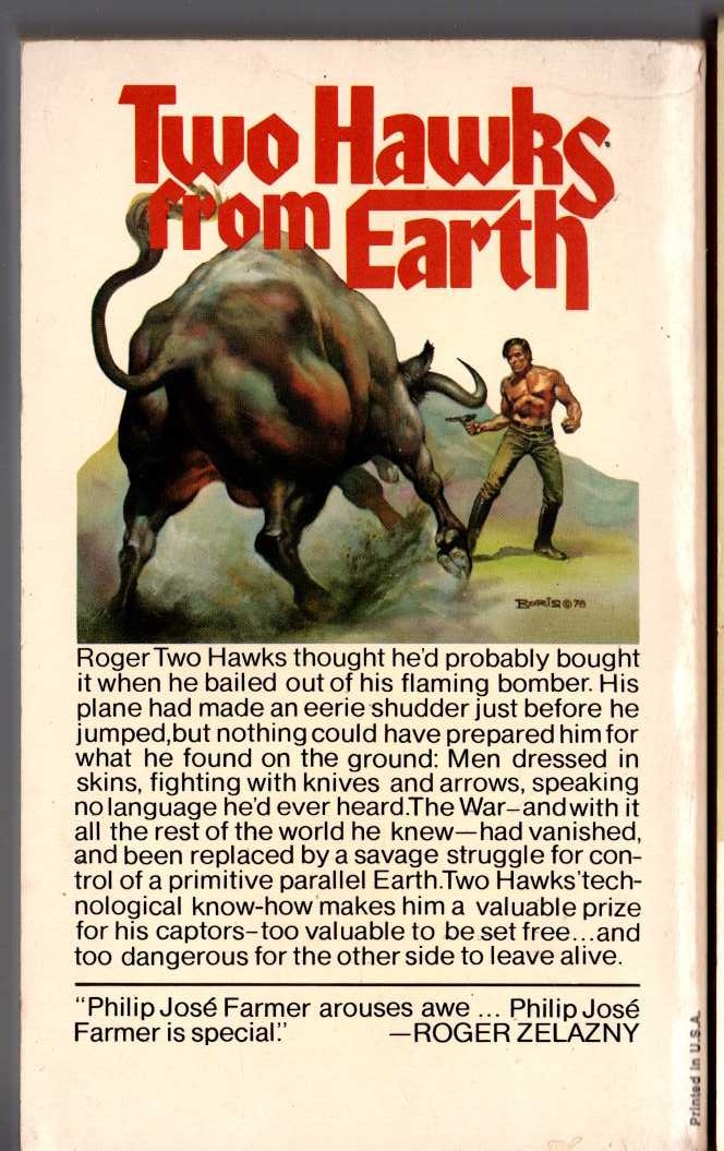 Philip Jose Farmer  TWO HAWKS FROM EARTH magnified rear book cover image