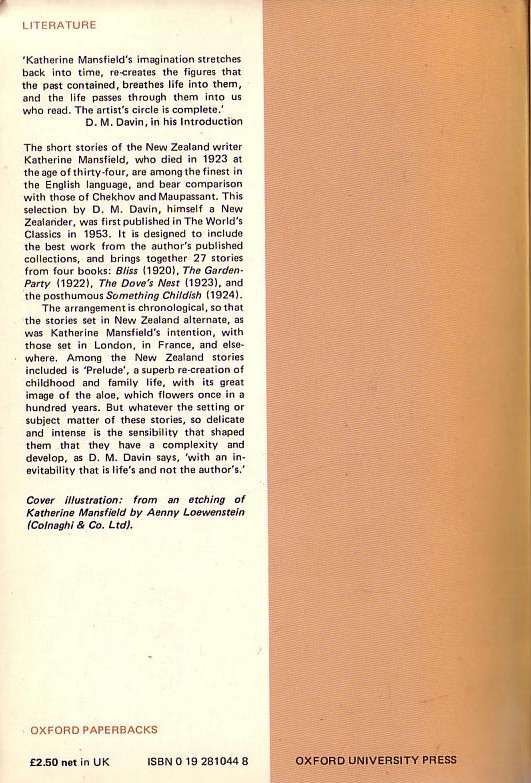 Katherine Mansfield  SELECTED STORIES magnified rear book cover image