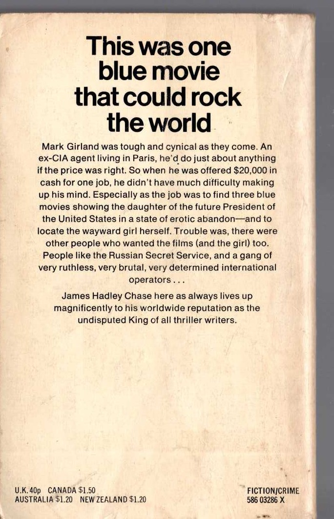 James Hadley Chase  THE WHIFF OF MONEY magnified rear book cover image