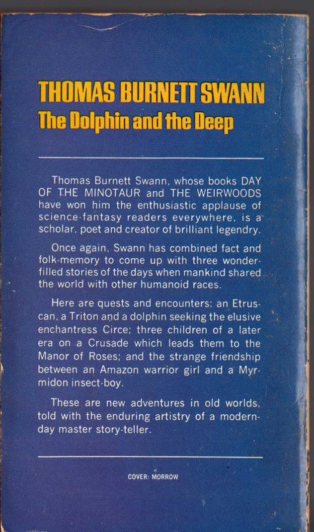 Thomas Burnett Swann  THE DOLPHIN AND THE DEEP magnified rear book cover image