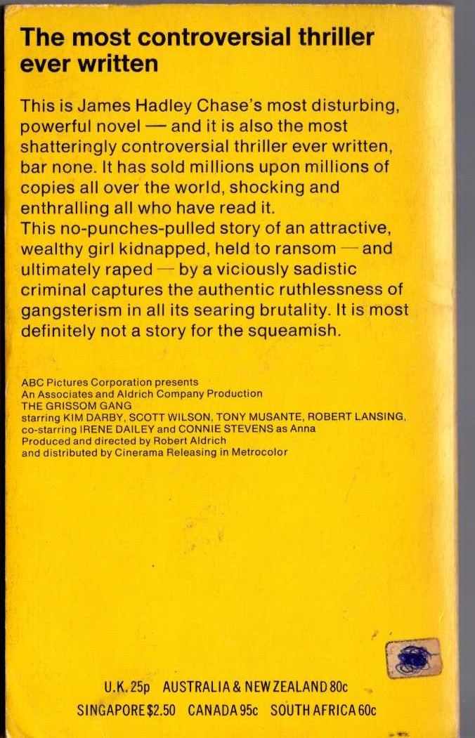 James Hadley Chase  NO ORCHIDS FOR MISS BLANDISH (Film tie-in) magnified rear book cover image