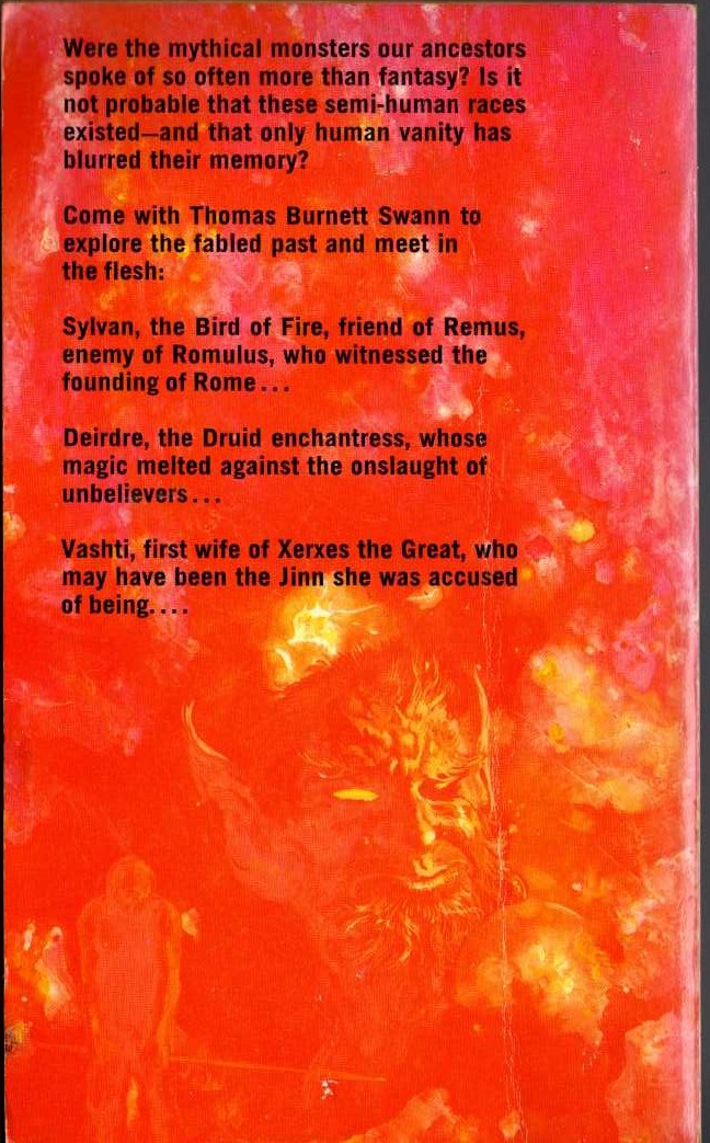 Thomas Burnett Swann  WHERE IS THE BIRD OF FIRE magnified rear book cover image