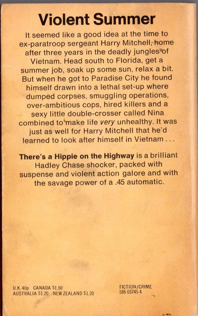 James Hadley Chase  THERE'S A HIPPIE ON THE HIGHWAY magnified rear book cover image