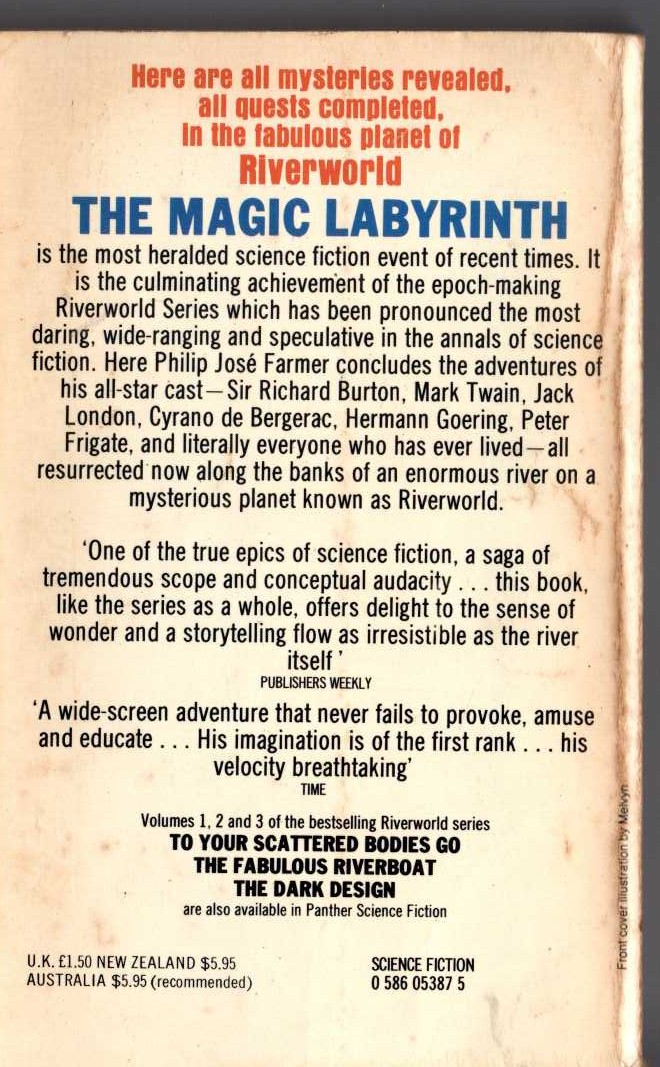 Philip Jose Farmer  THE MAGIC LABYRINTH magnified rear book cover image