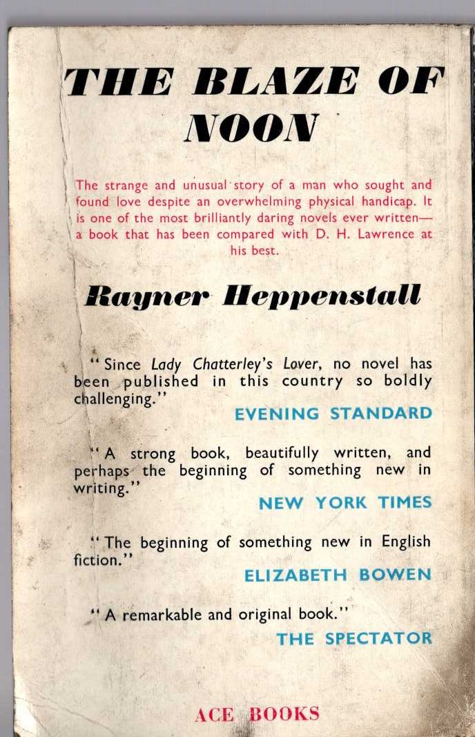 Rayner Heppenstall  THE BLAZE OF NOON magnified rear book cover image