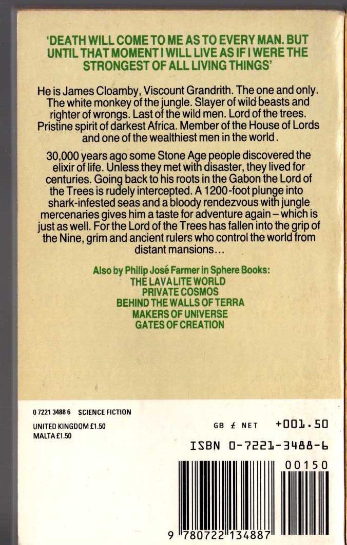 Philip Jose Farmer  LORD OF THE TREES magnified rear book cover image