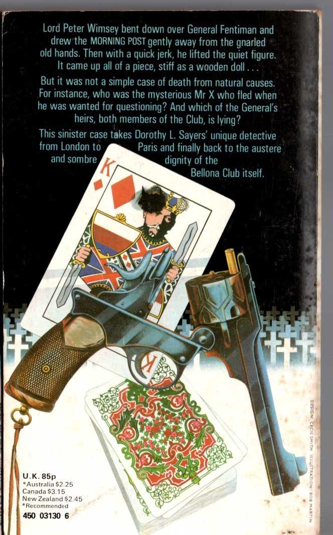 Dorothy L. Sayers  CLOUDS OF WITNESS magnified rear book cover image