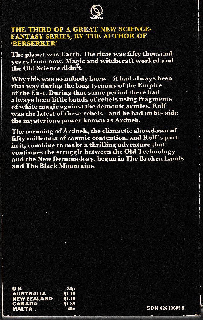 Fred Saberhagen  CHANGELING EARTH magnified rear book cover image