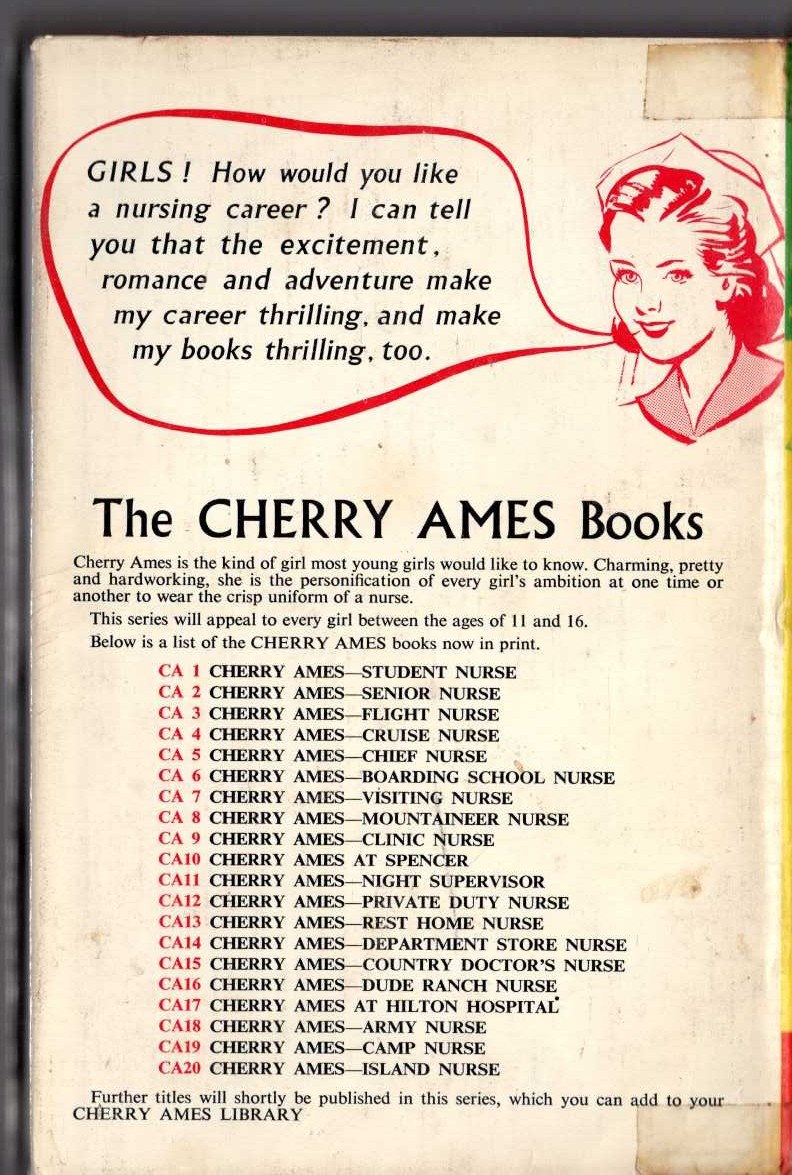 CHERRY AMES CAMP NURSE magnified rear book cover image