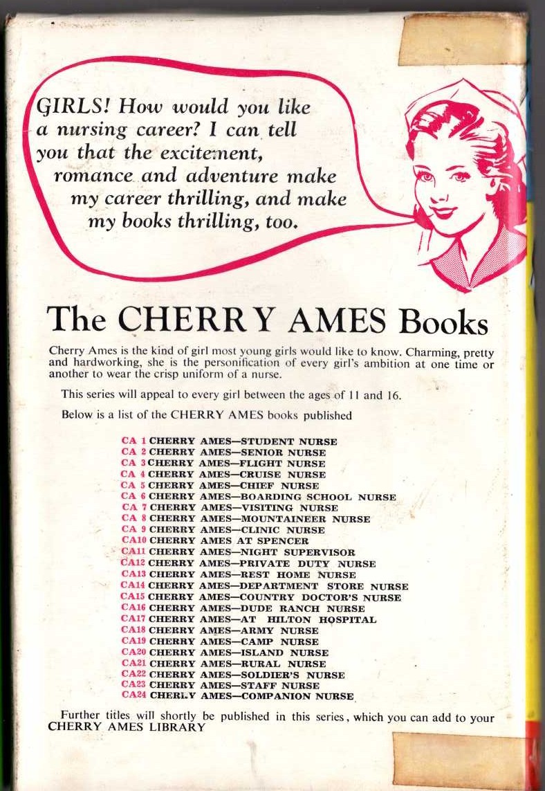 CHERRY AMES COMPANION NURSE magnified rear book cover image