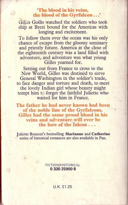 Juliette Benzoni  THE LURE OF THE FALCON magnified rear book cover image