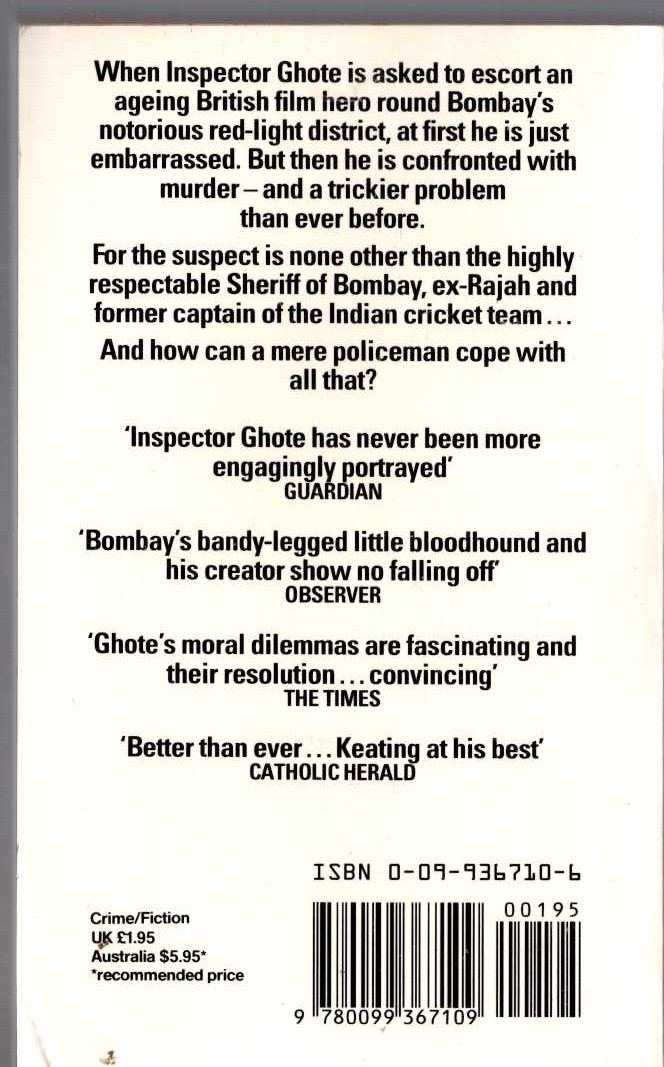 H.R.F. Keating  THE SHERIFF OF BOMBAY magnified rear book cover image