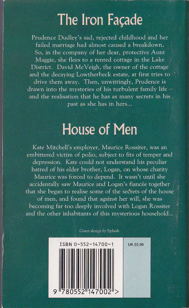 Catherine Cookson  THE IRON FACADE and HOUSE OF MEN magnified rear book cover image