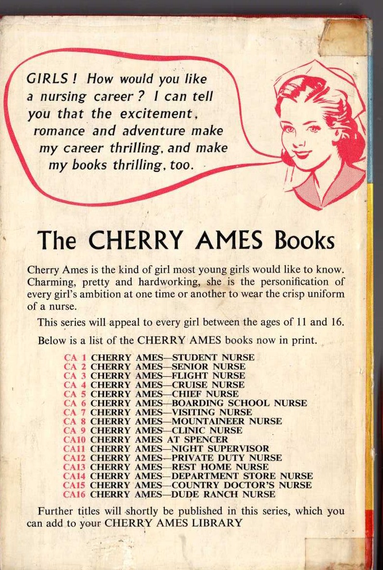CHERRY AMES FLIGHT NURSE magnified rear book cover image