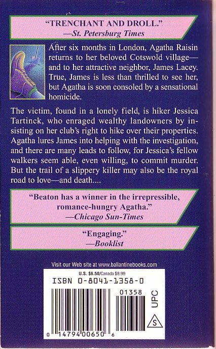 M.C. Beaton  AGATHA RAISIN AND THE WALKERS OF DEMBLEY magnified rear book cover image