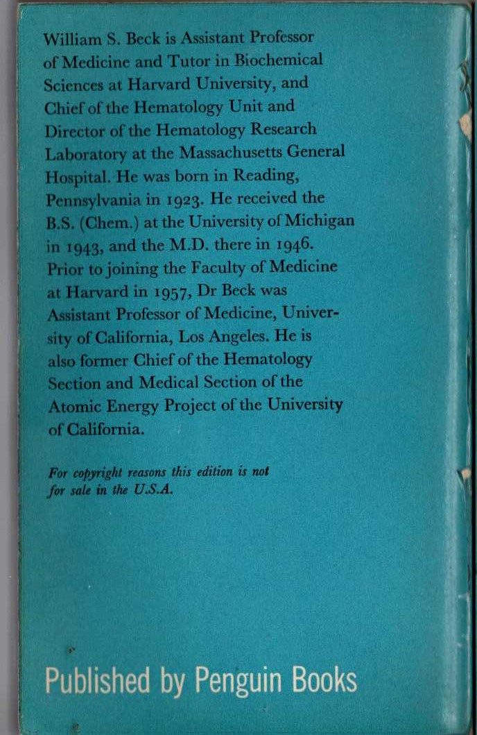 William S. Beck  MODERN SCIENCE AND THE NATURE OF LIFE magnified rear book cover image