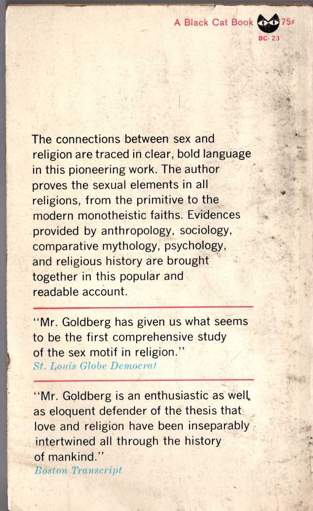 B.Z. Goldberg  THE STORY OF SEX IN RELIGION magnified rear book cover image