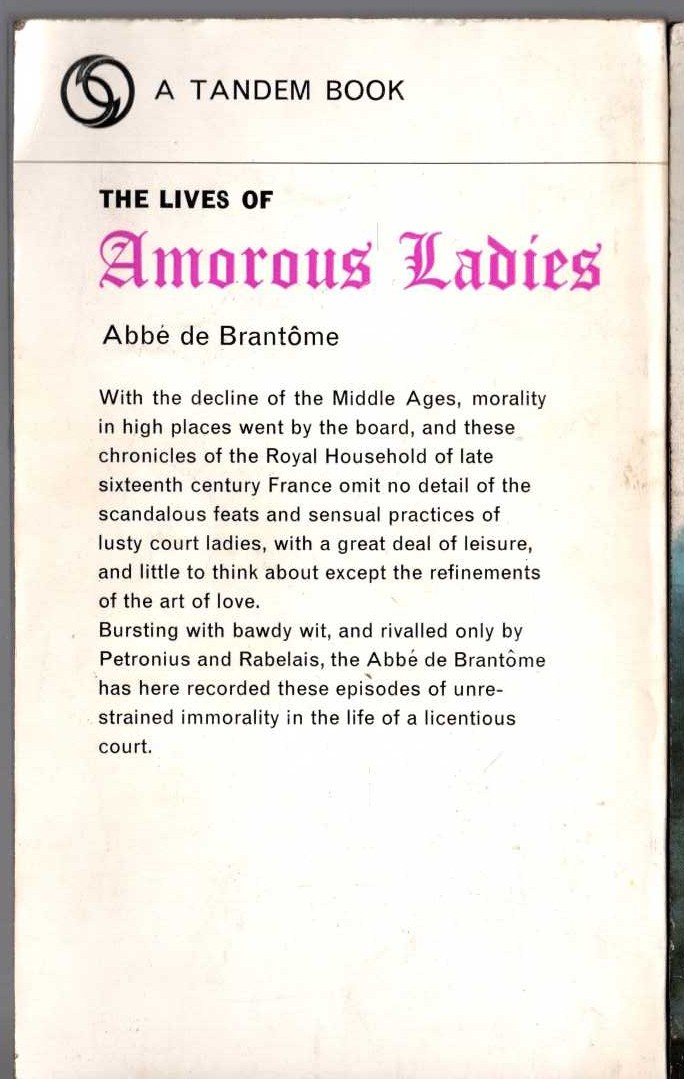 Abbe de Brantome  THE LIVES OF AMOROUS LADIES magnified rear book cover image