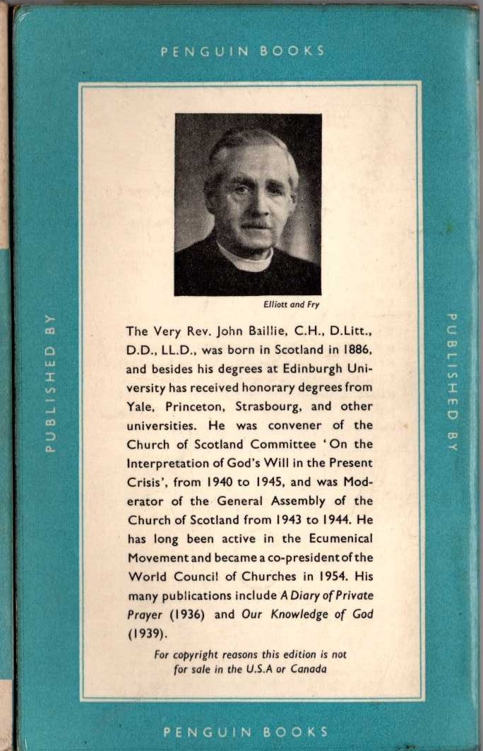 John Baillie  INVITATION TO PILGRIMAGE magnified rear book cover image