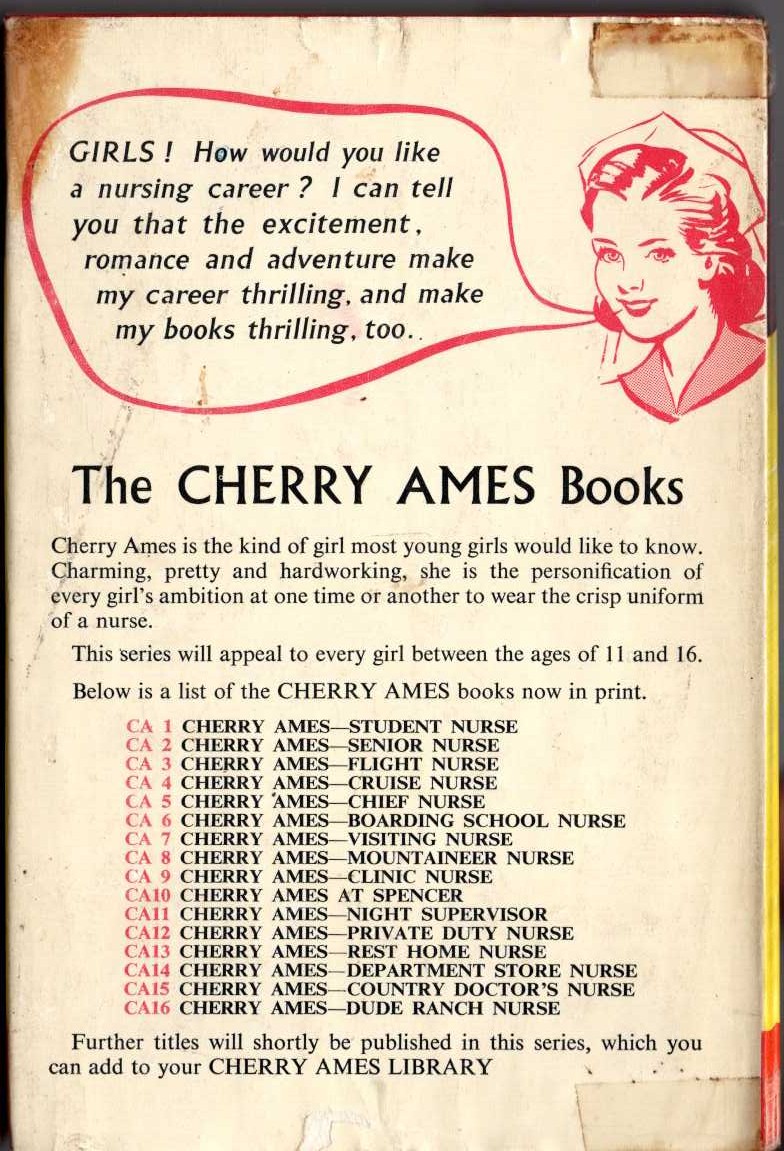 CHERRY AMES BOARDING SCHOOL NURSE magnified rear book cover image