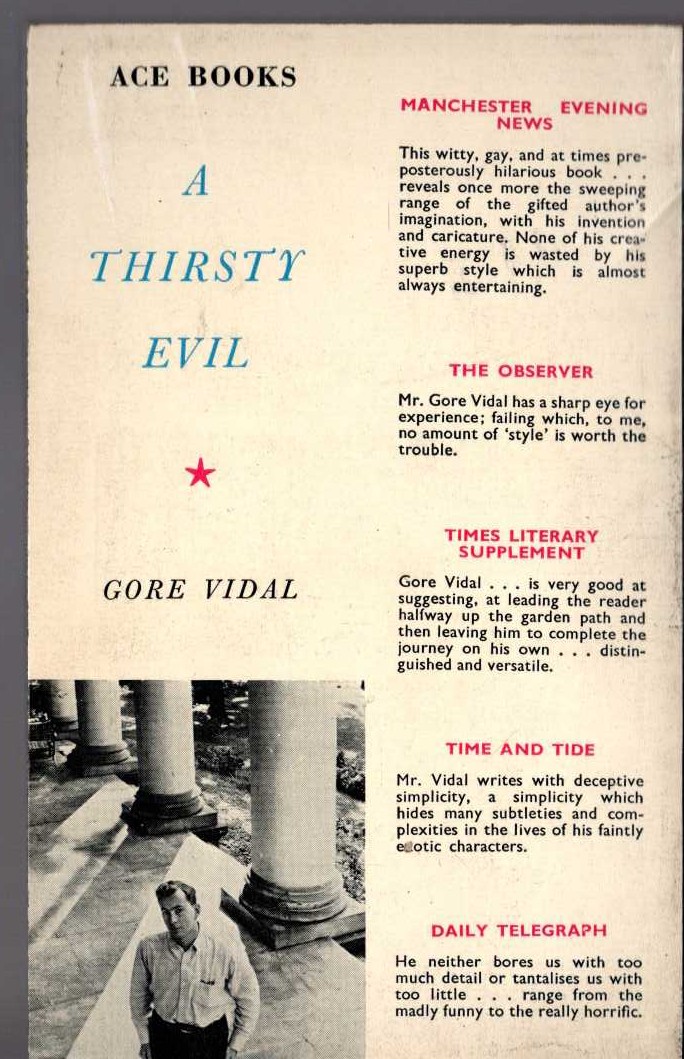 Gore Vidal  A THIRSTY EVIL magnified rear book cover image