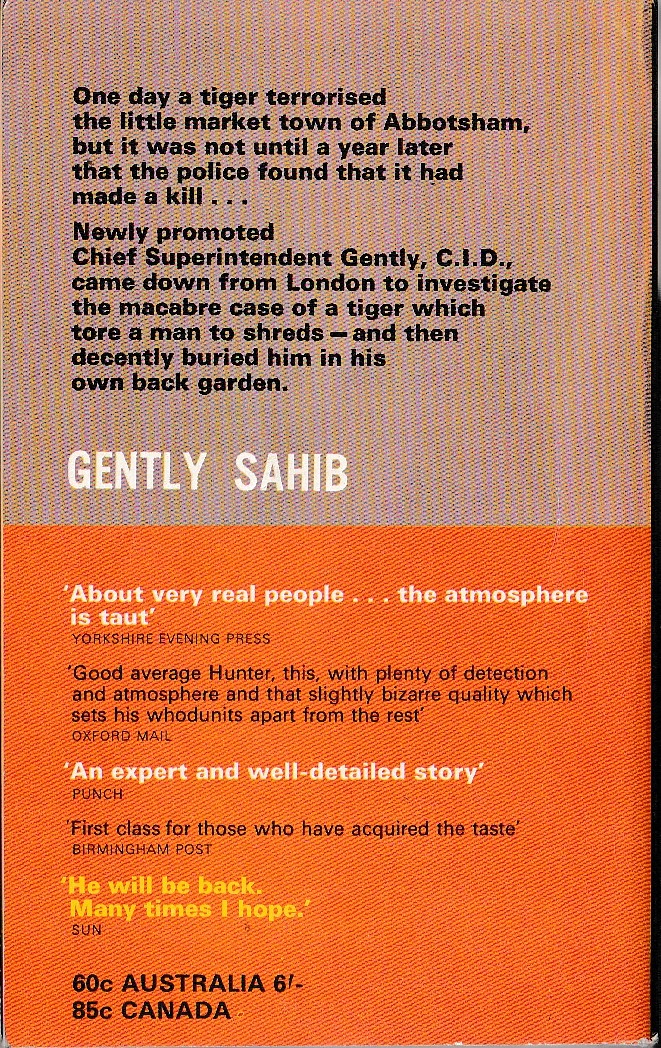 Alan Hunter  GENTLY SAHIB magnified rear book cover image