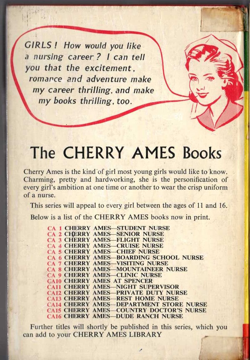 CHERRY AMES CLINIC NURSE magnified rear book cover image