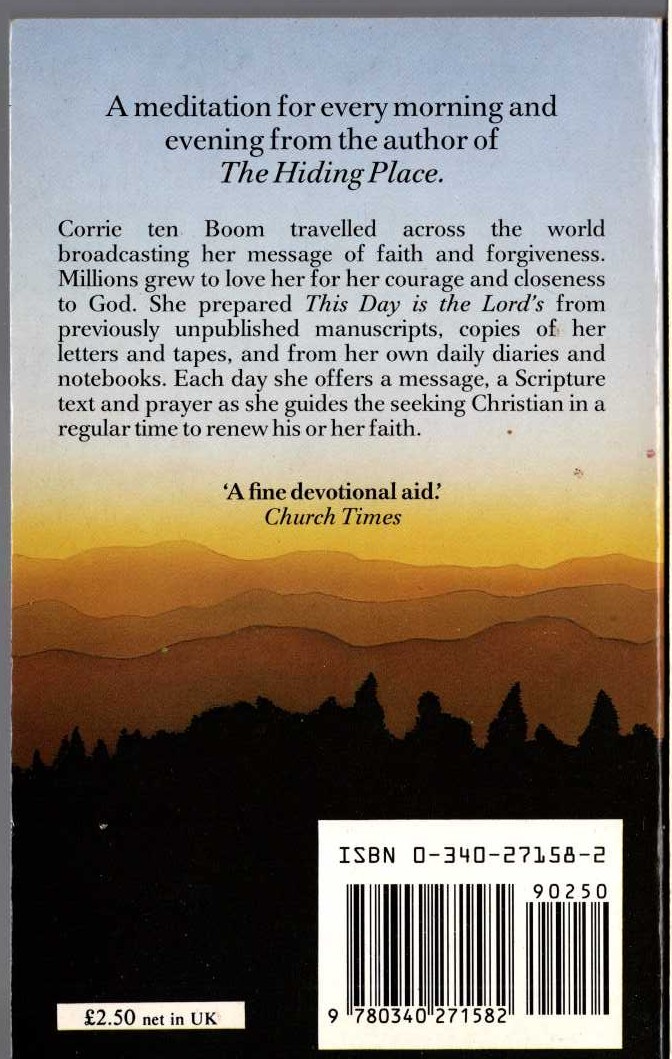 Corrie ten Boom  THIS DAY IS THE LORD'S magnified rear book cover image