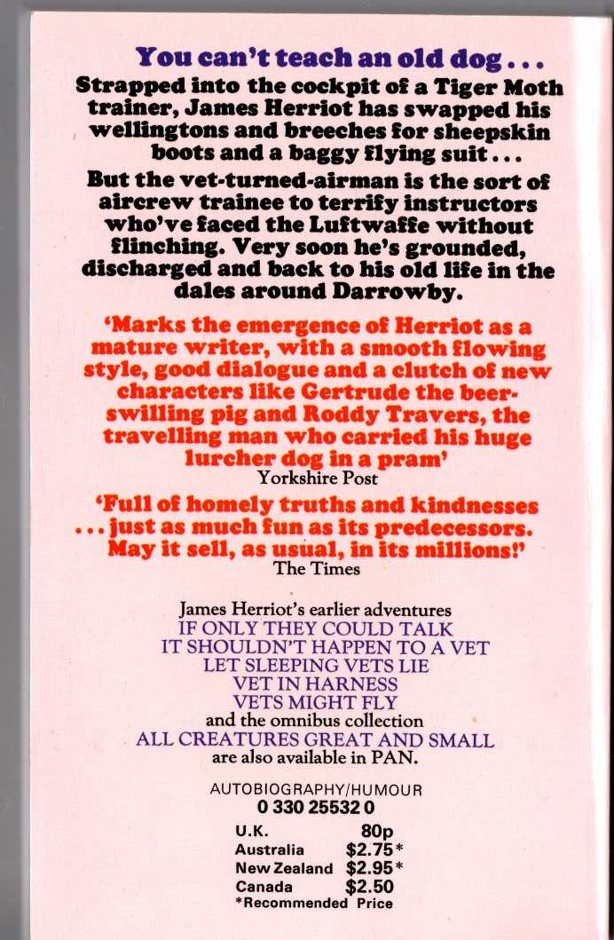 James Herriot  VET IN A SPIN magnified rear book cover image
