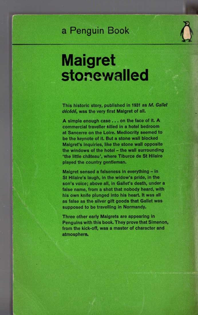 Georges Simenon  MAIGRET STONEWALLED magnified rear book cover image