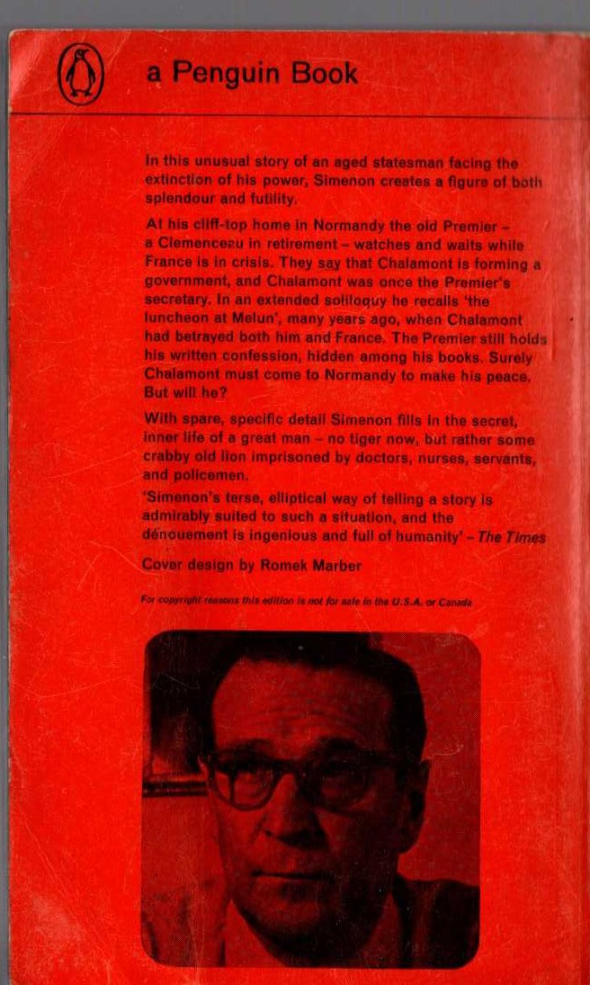 Georges Simenon  THE PREMIER magnified rear book cover image