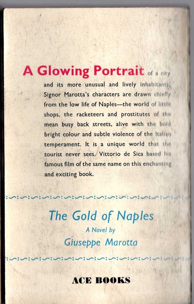 Giuseppe Marotta  THE GOLD OF NAPLES magnified rear book cover image