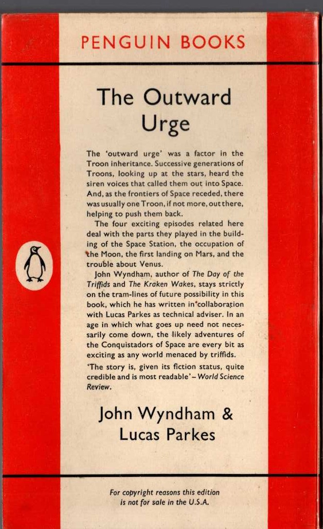 (John Wyndham & Lucas Parkes) THE OUTWARD URGE magnified rear book cover image