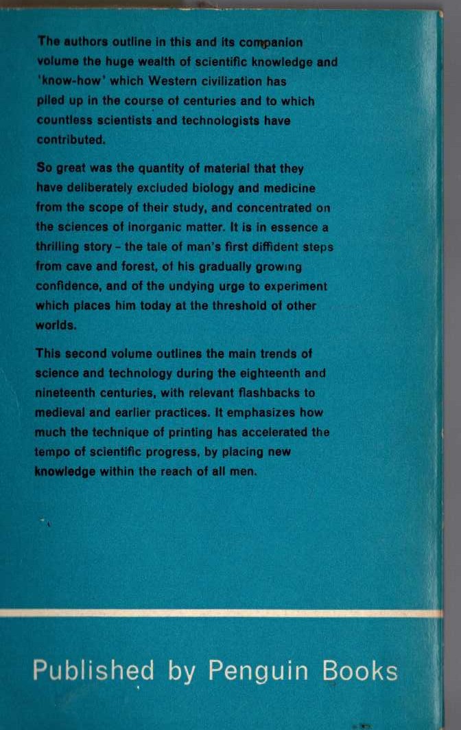 A HISTORY OF SCIENE AND TECHNOLOGY 2. The Eighteenth and Nineteenth Centuries magnified rear book cover image